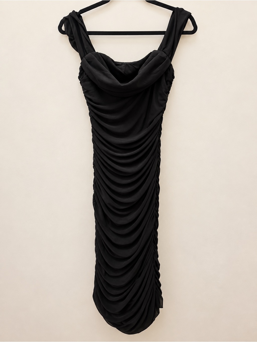 Black Ruched Bodycon Midi/Maxi Dress – Size Medium -NEW
